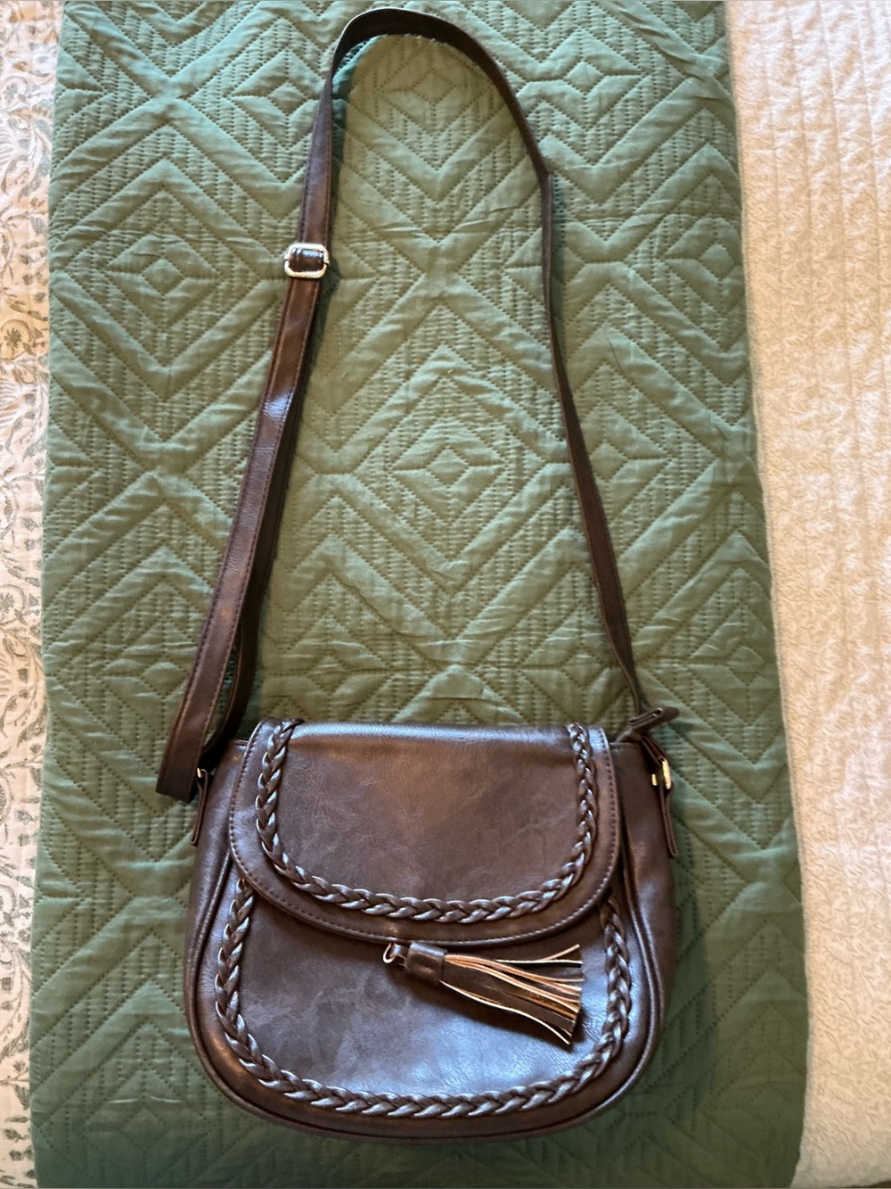 Classic Brown Braided Leather Crossbody Bag - Women